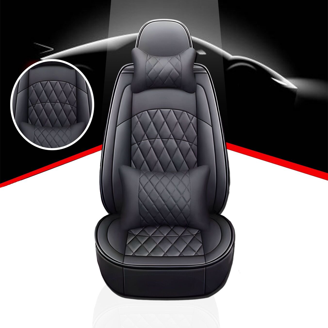 Premium PU Leather 10D Design (5 Seats Covers With 4 Pillows) Full Black  Universal Fit, Sana Vip Interior