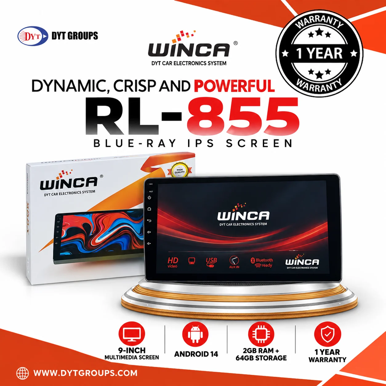 WINCA Android Screen UAE | Multimedia Head Unit Supplier WINCA RL855 Android screen series