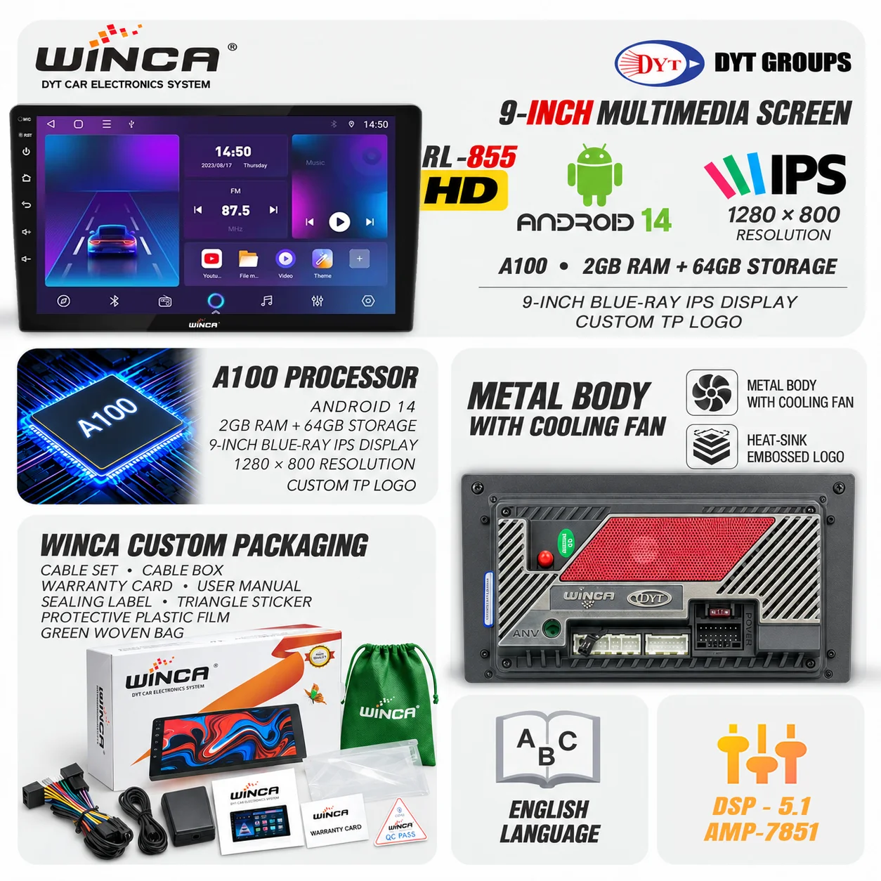 WINCA Android Screen UAE | Multimedia Head Unit Supplier WINCA RL855 screen details